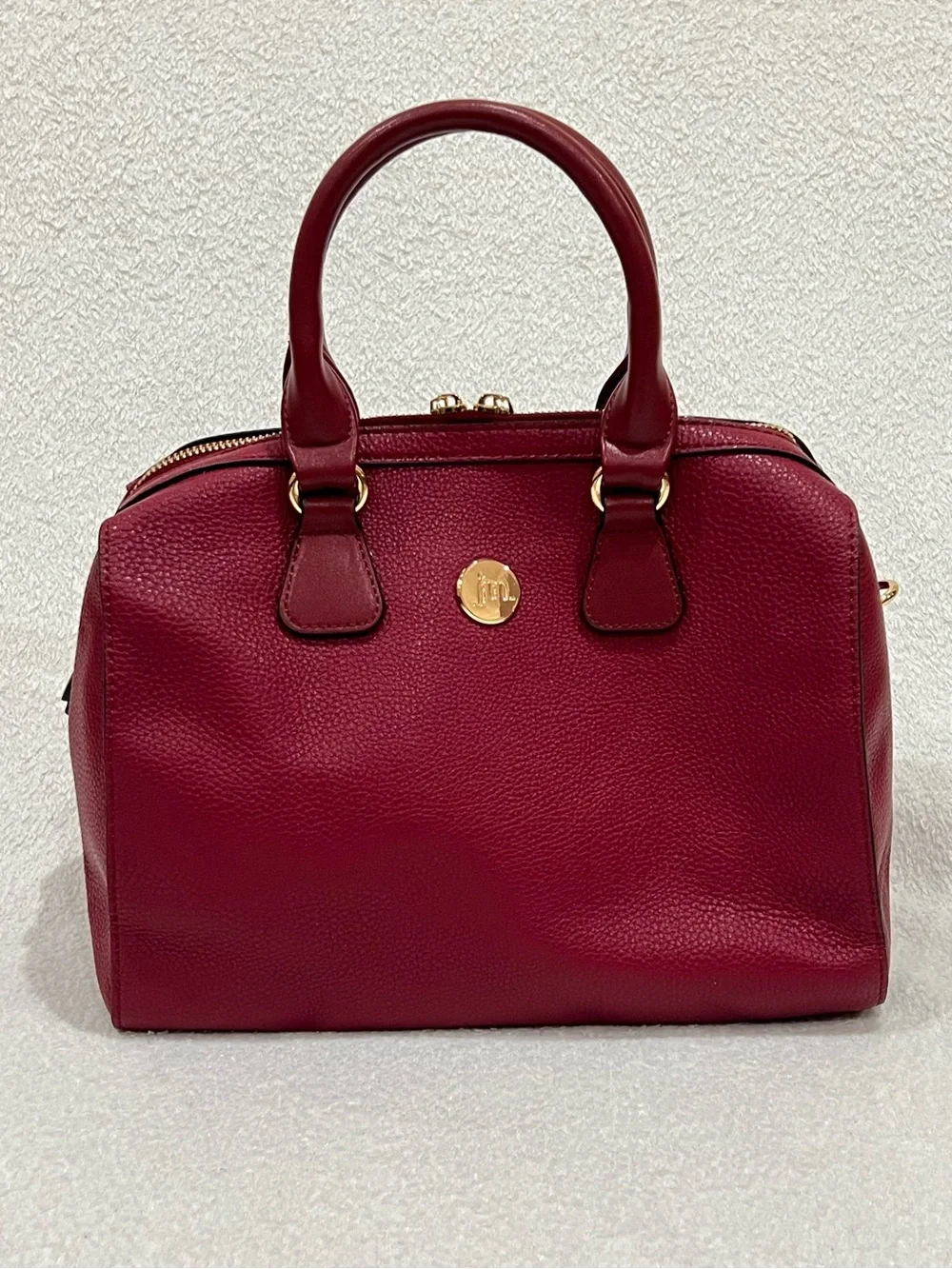 Jessica Moore Berry Red Pebbled Faux Leather Venture Satchel